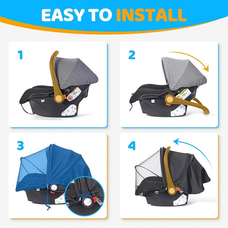 Orzbow Baby Car Seat Mosquito Net with Privacy Sun Shade, 2-in-1 Universal Insect Mesh Net Protects Babies from Sun's Rays, Mosquito & Insect, Suitable Summer Night Walking, Camping & Travel, Black - Image 5